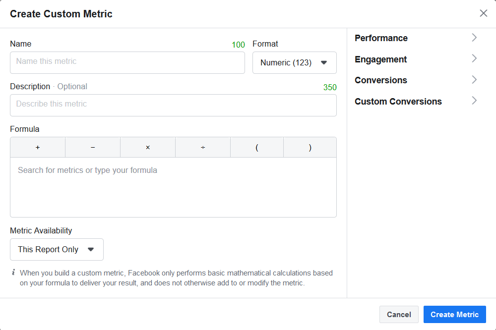 customize metrics