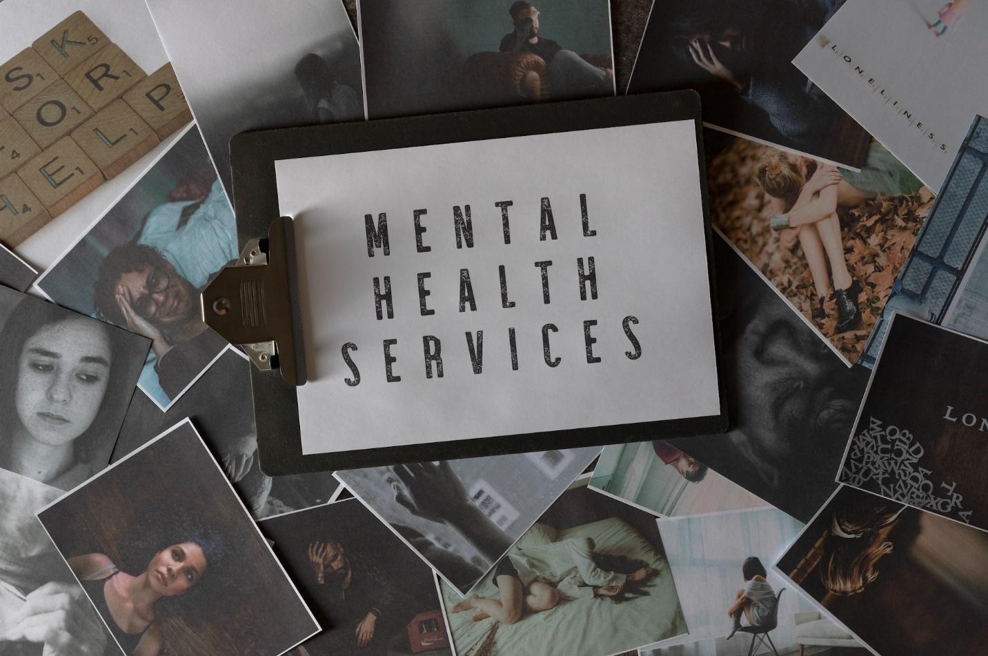 A mental health service signage alongside pictures
