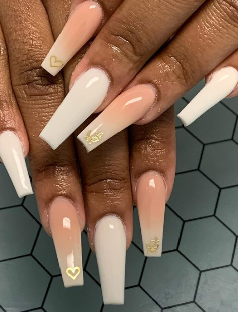 Gold Charm Accent ombre coffin nail 