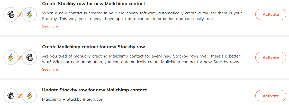 Popular automations for Mailchimp & Stackby integration.