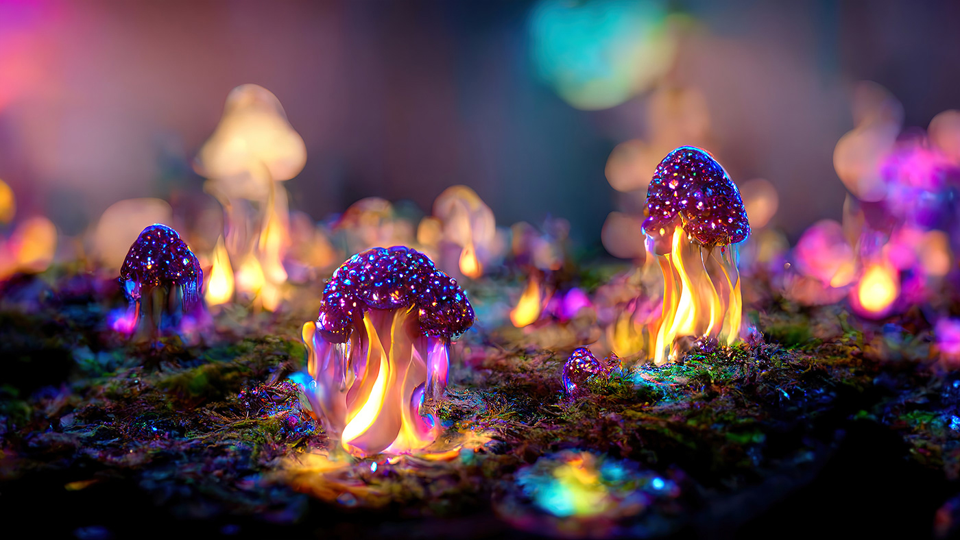 Digital Art  fantasy firelight forest Landscape light Magic   mushroom Nature whimsical