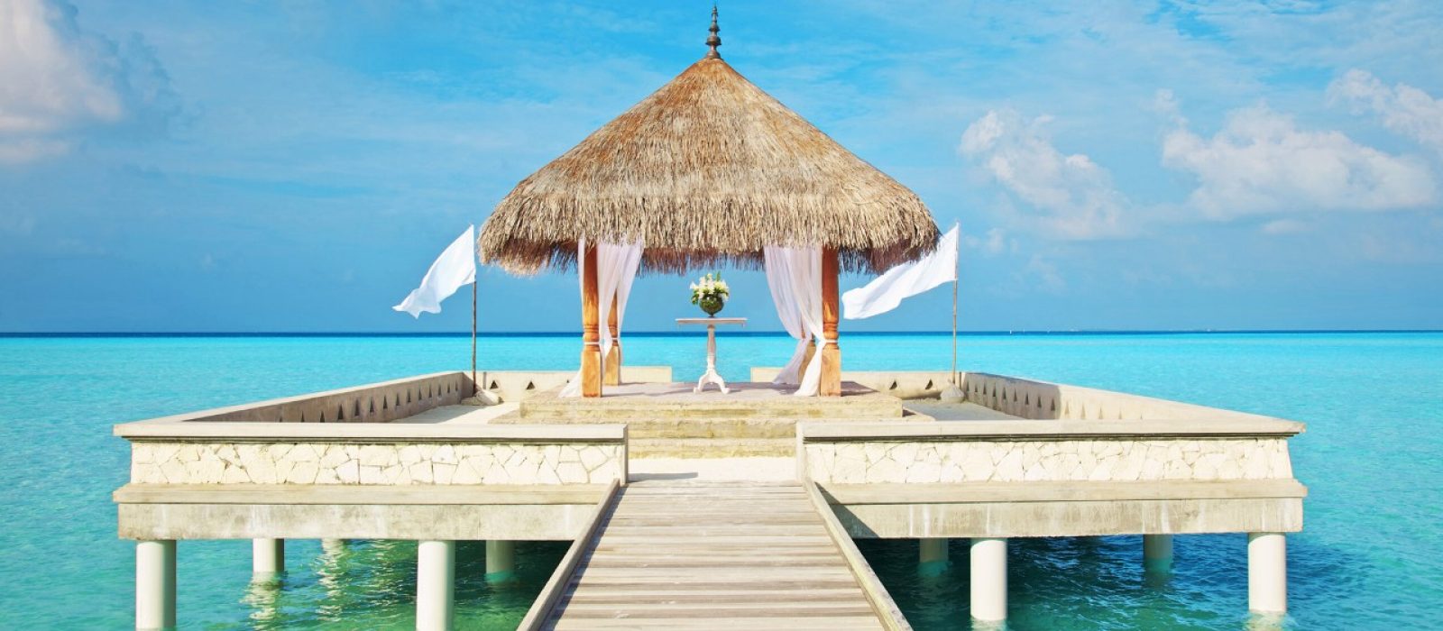 A wedding ceremony setting in a resort in Maldives