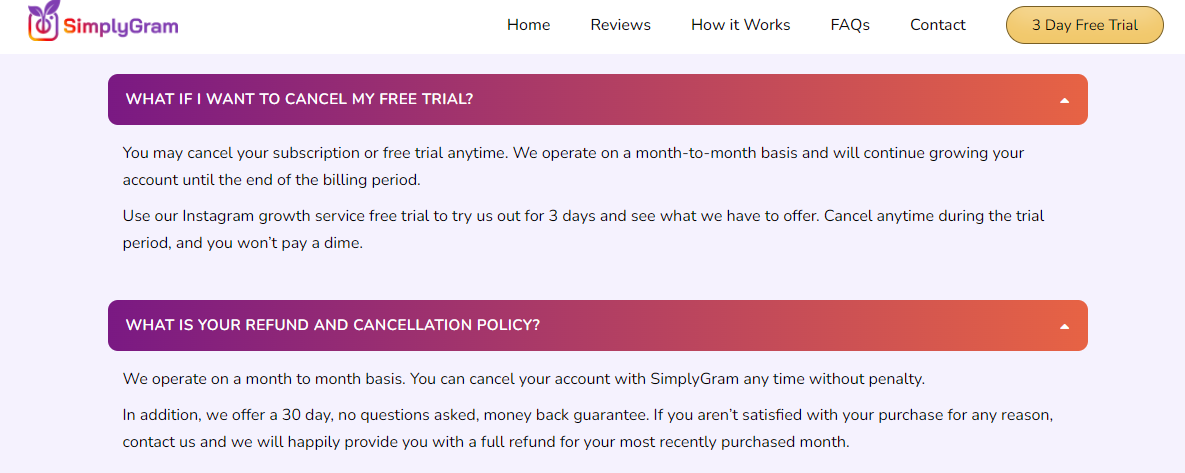 SimplyGram cancel