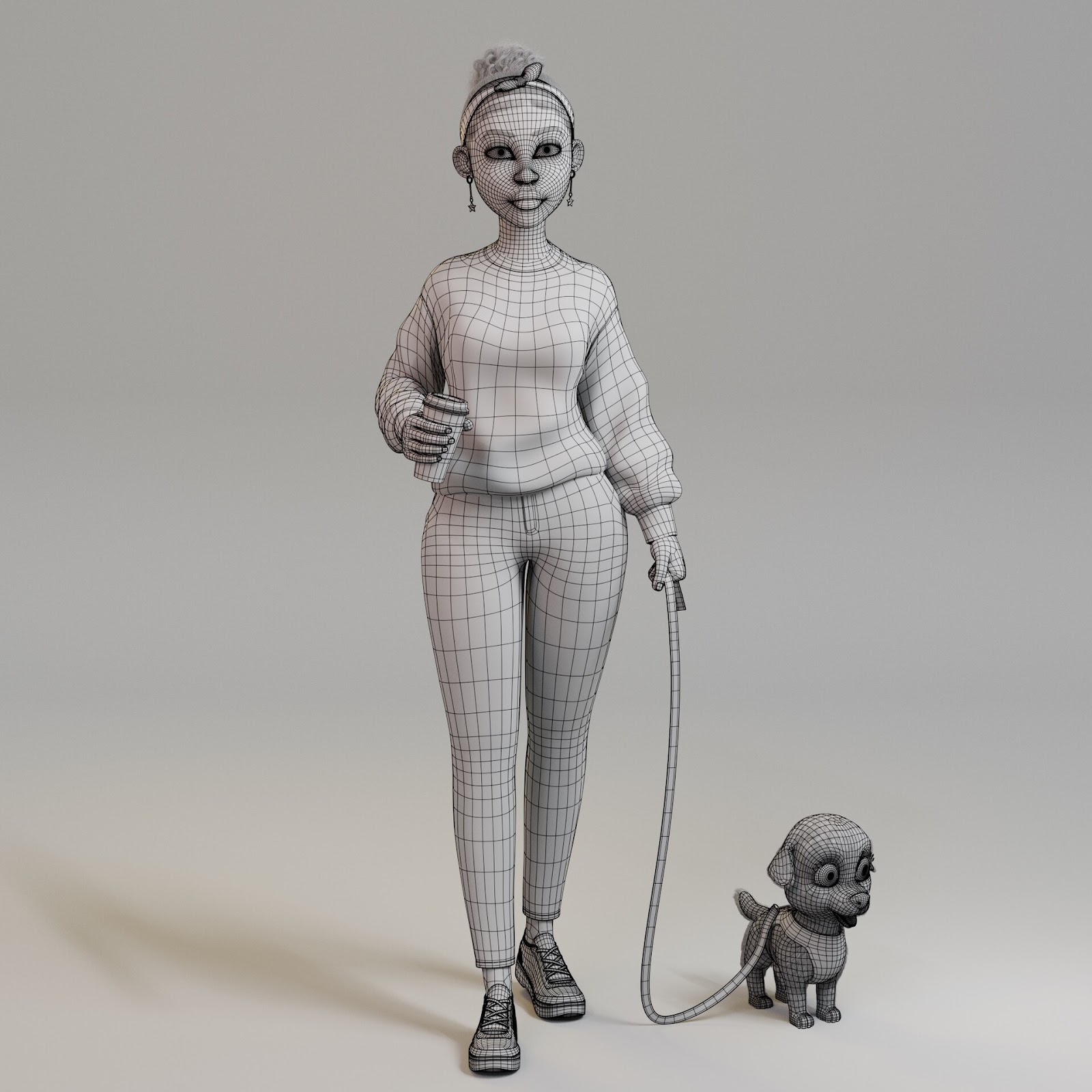 A wireframe of a 3D character by 3D artist Dwayne Jones.