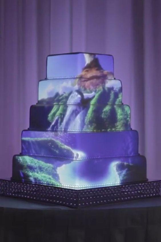 5 Epic Wedding Cakes With Disney Images Projected Onto Them: