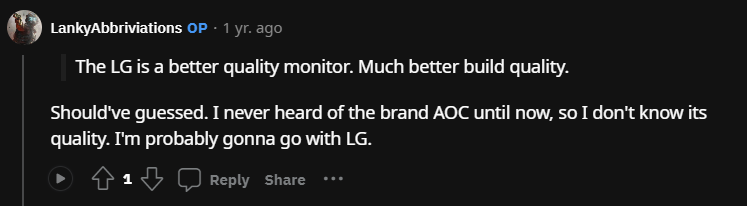LG 24GN650-B budget monitor recommended by reddit user