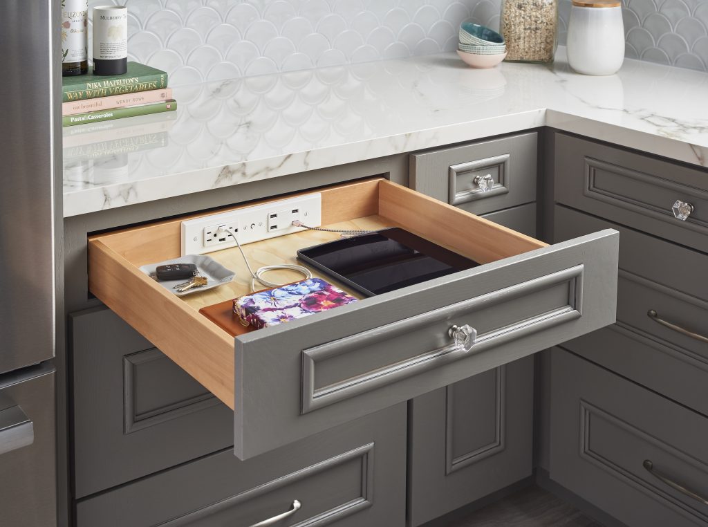 Hidden outlets in drawers to keep wires out of sight