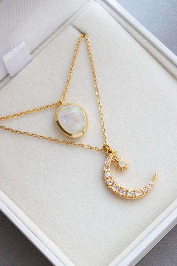 14k Gold Mini Crescent Moon Diamond necklace
