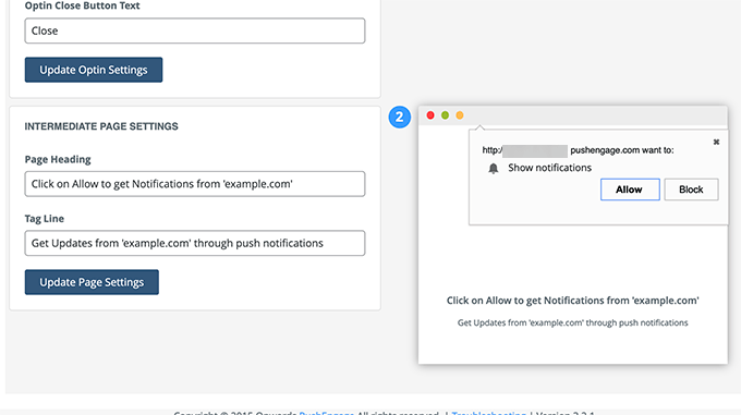 Configurações de página intermediárias