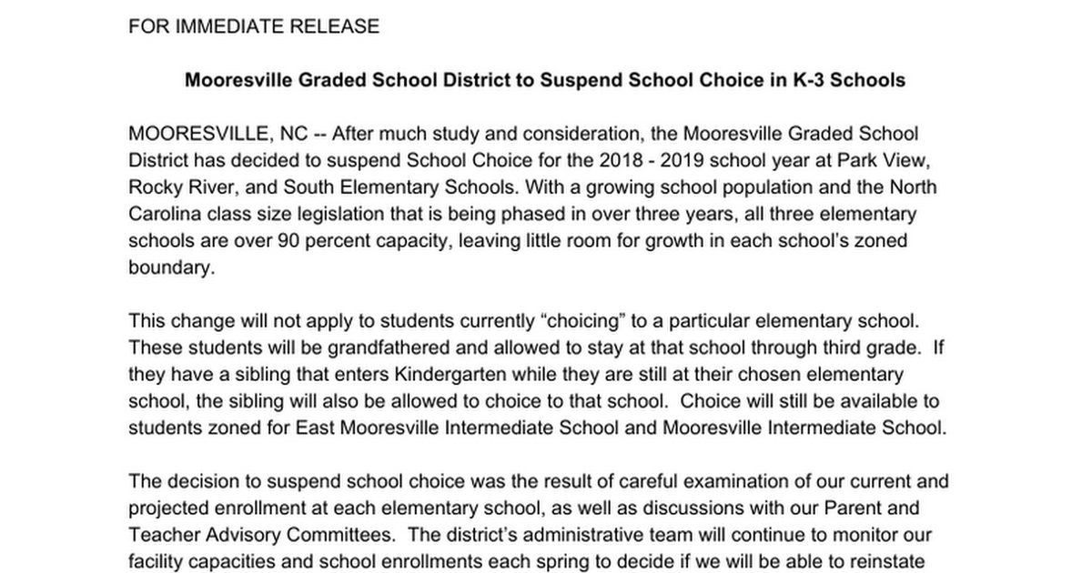 School Choice Press Release
