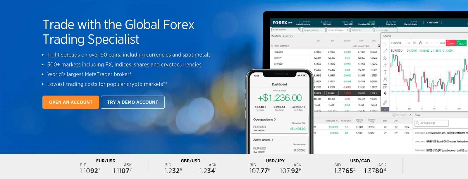 Can you get rich by trading forex: Forex.com broker homepage screenshot.