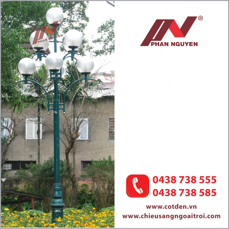 Cột đèn sân vườn DC20 làm bằng thép lắp 7 bóng Phan Nguyễn