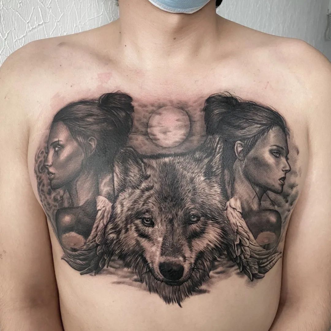 Girl and Wolf Tattoo
