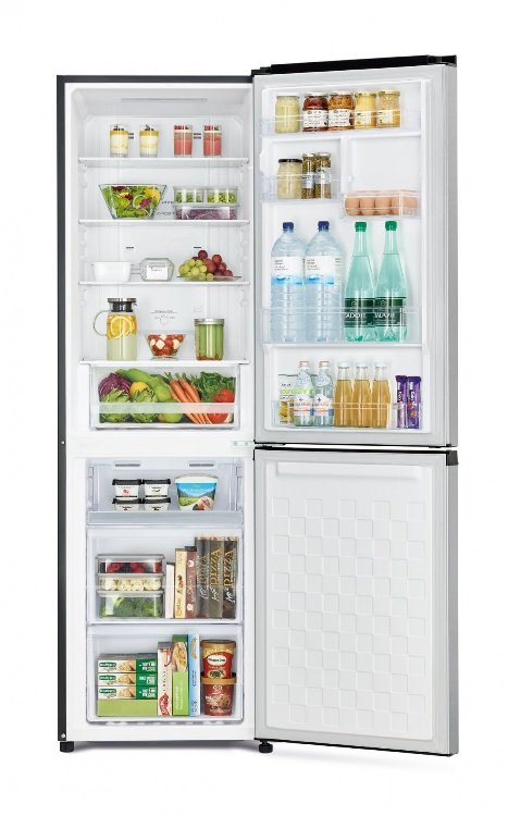 Холодильник Hitachi R-B410PUC6INX с продуктами