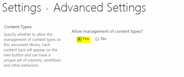 Document library - Advanced Settings