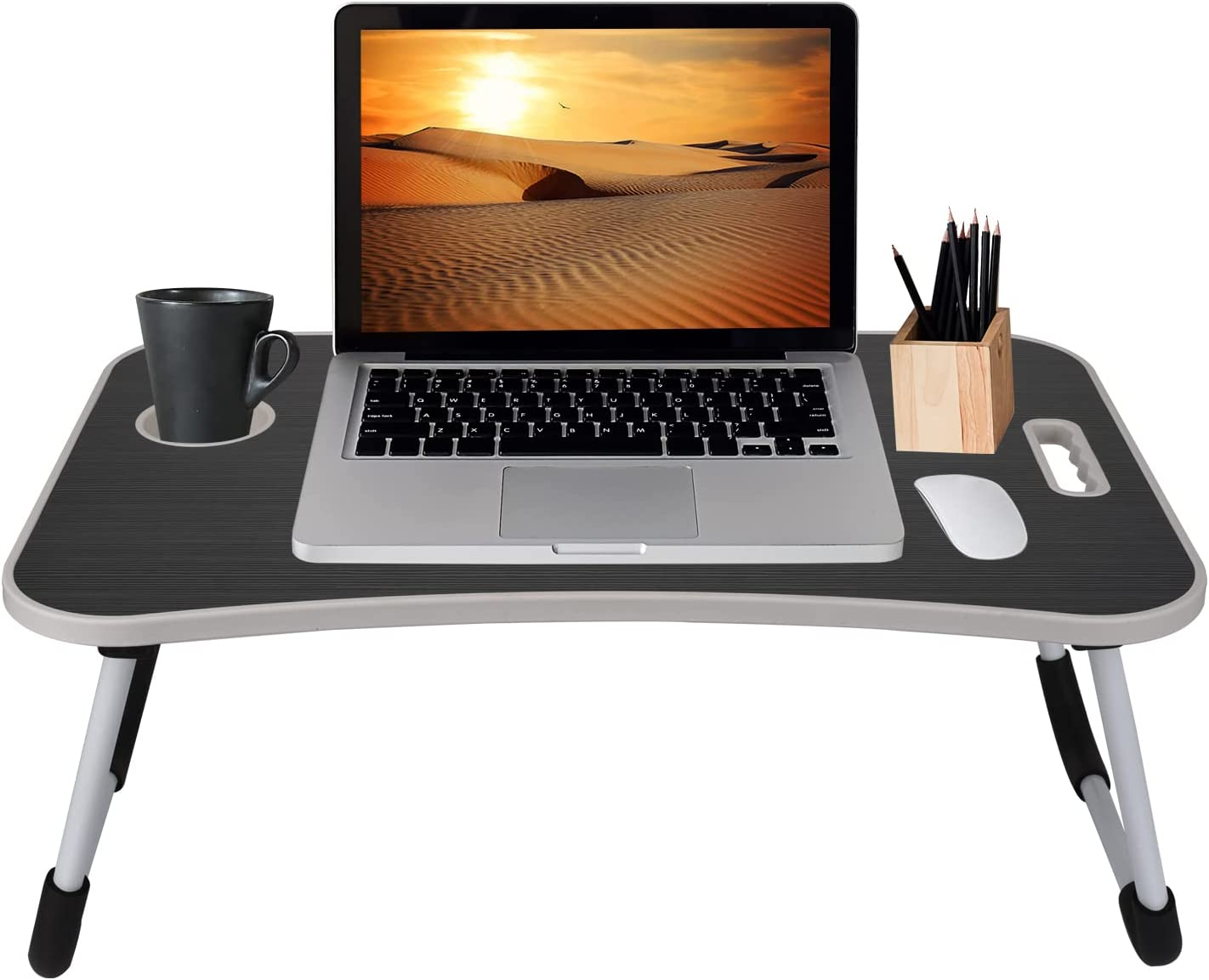 The benefits of using a lap desk like this, when gaming, include your keyboard and other equipment not resting on your legs directly, and foldable legs for convenient storage.