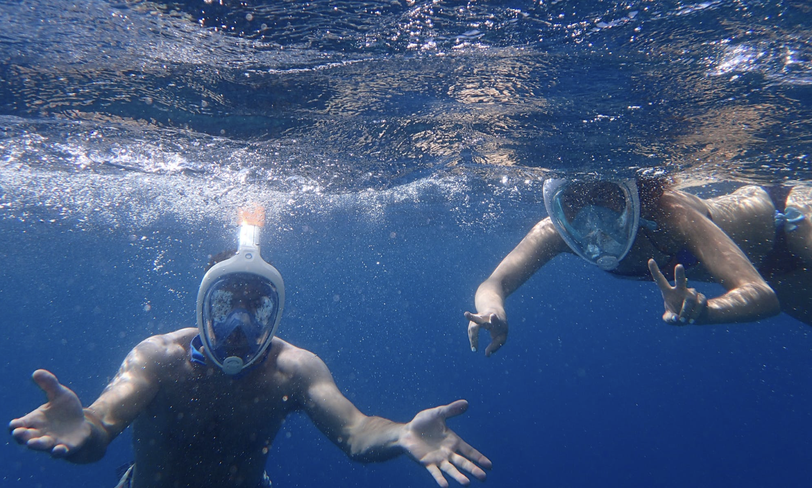 Couple snorkelling in the sea