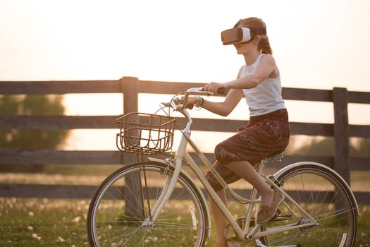 Virtual Reality Headset on Bicycle 