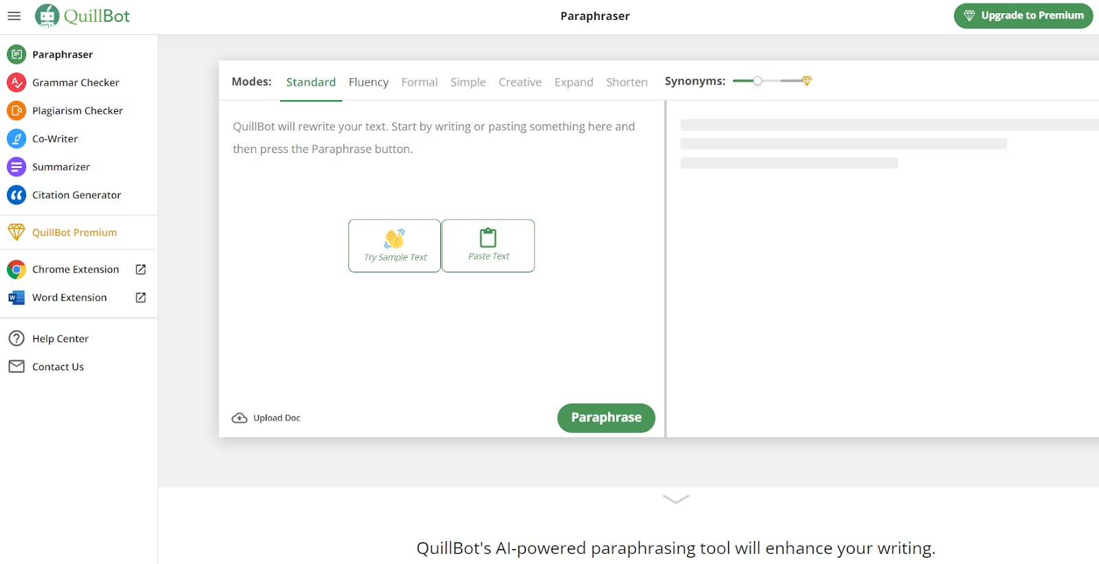 Quillbot's AI writing software paraphrase tool.