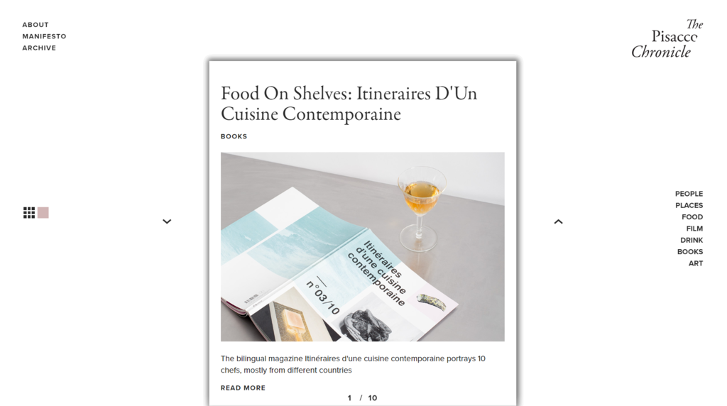 Exemplo de site com bom uso de whitespaces no design - revista digital The Pisacco Chronicle