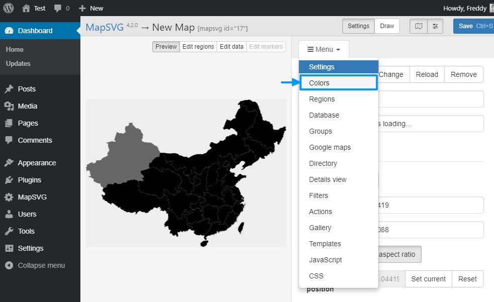 editando cores do mapa no plugin mapsvg wordpress