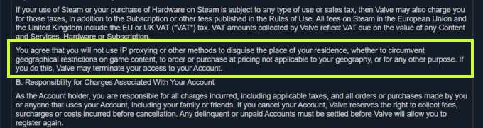 Steam Terms of Service snippet