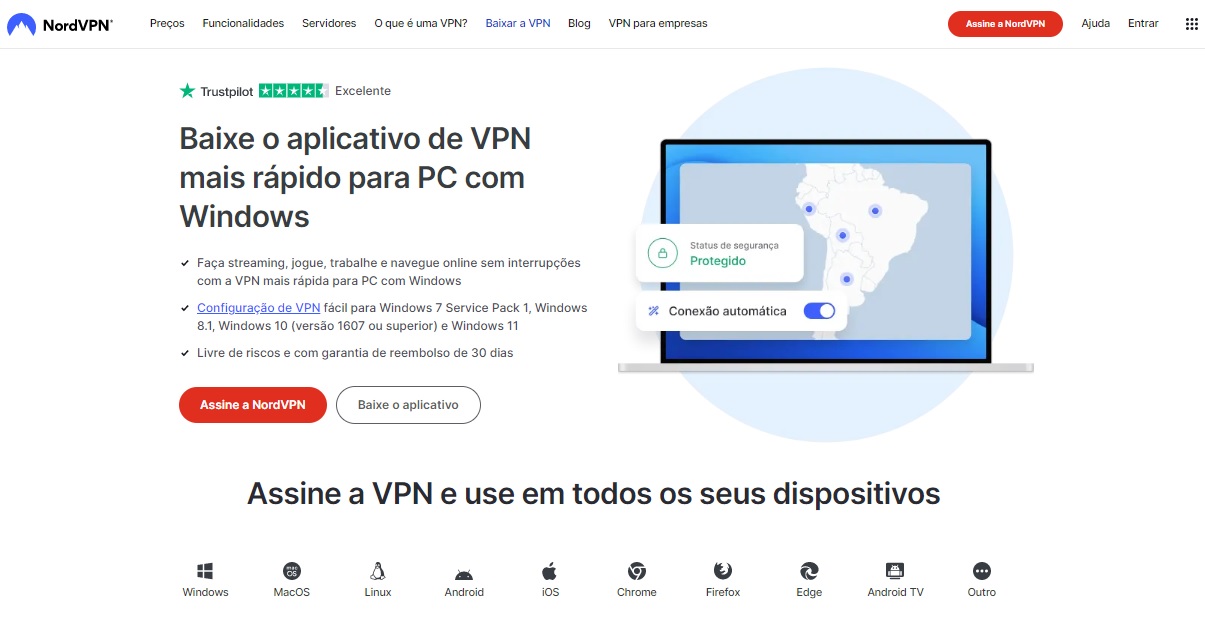 Página de download do site NordVPN