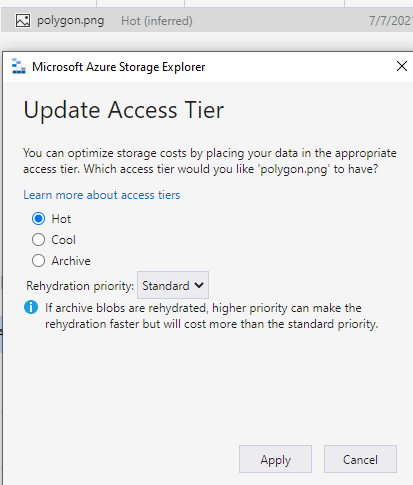 Change Access Tier in Azure with Storage Explorer