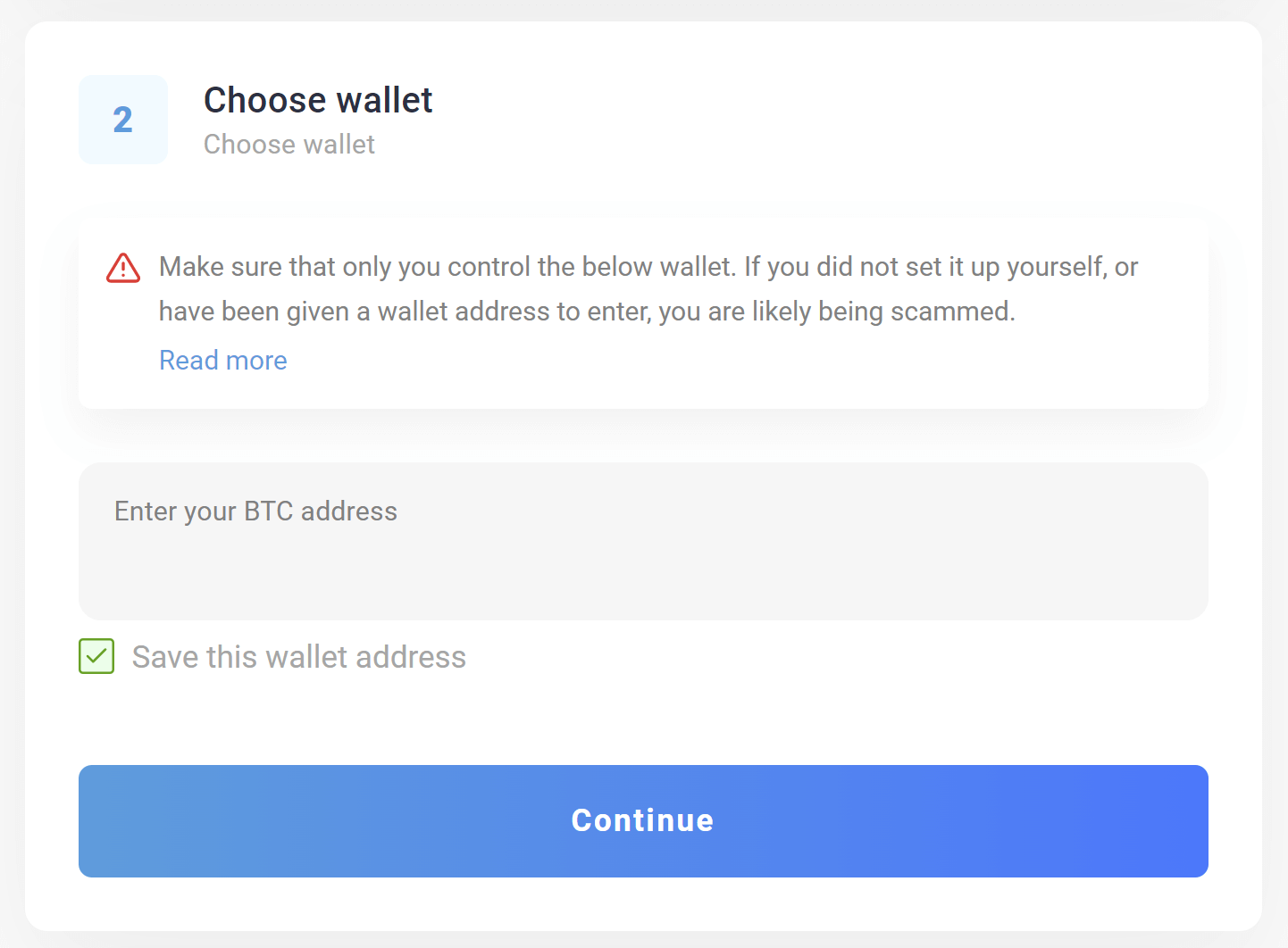 Screenshot of Xcoins BTC wallet address field