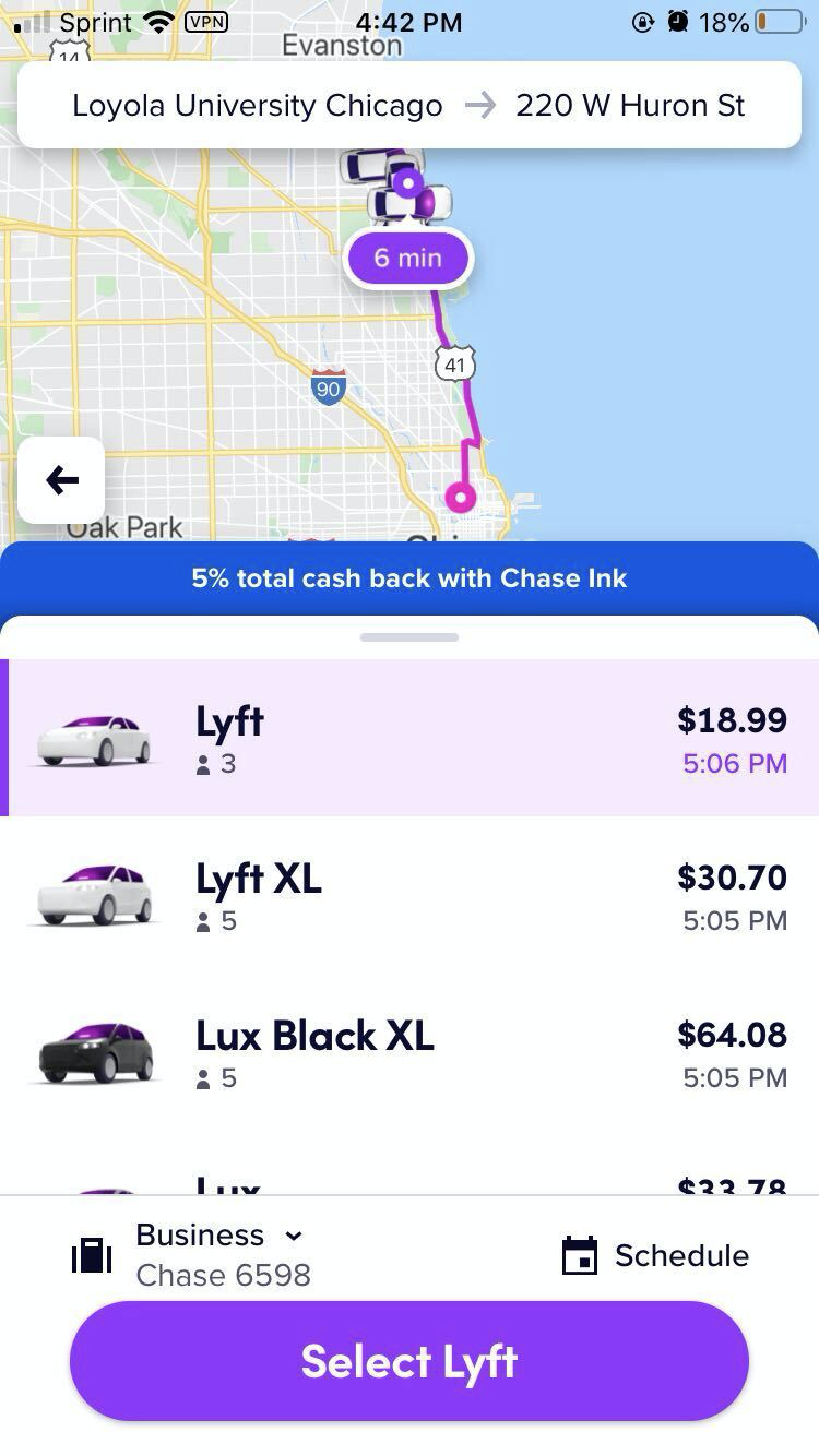 Screenshot of Lyft's map experience