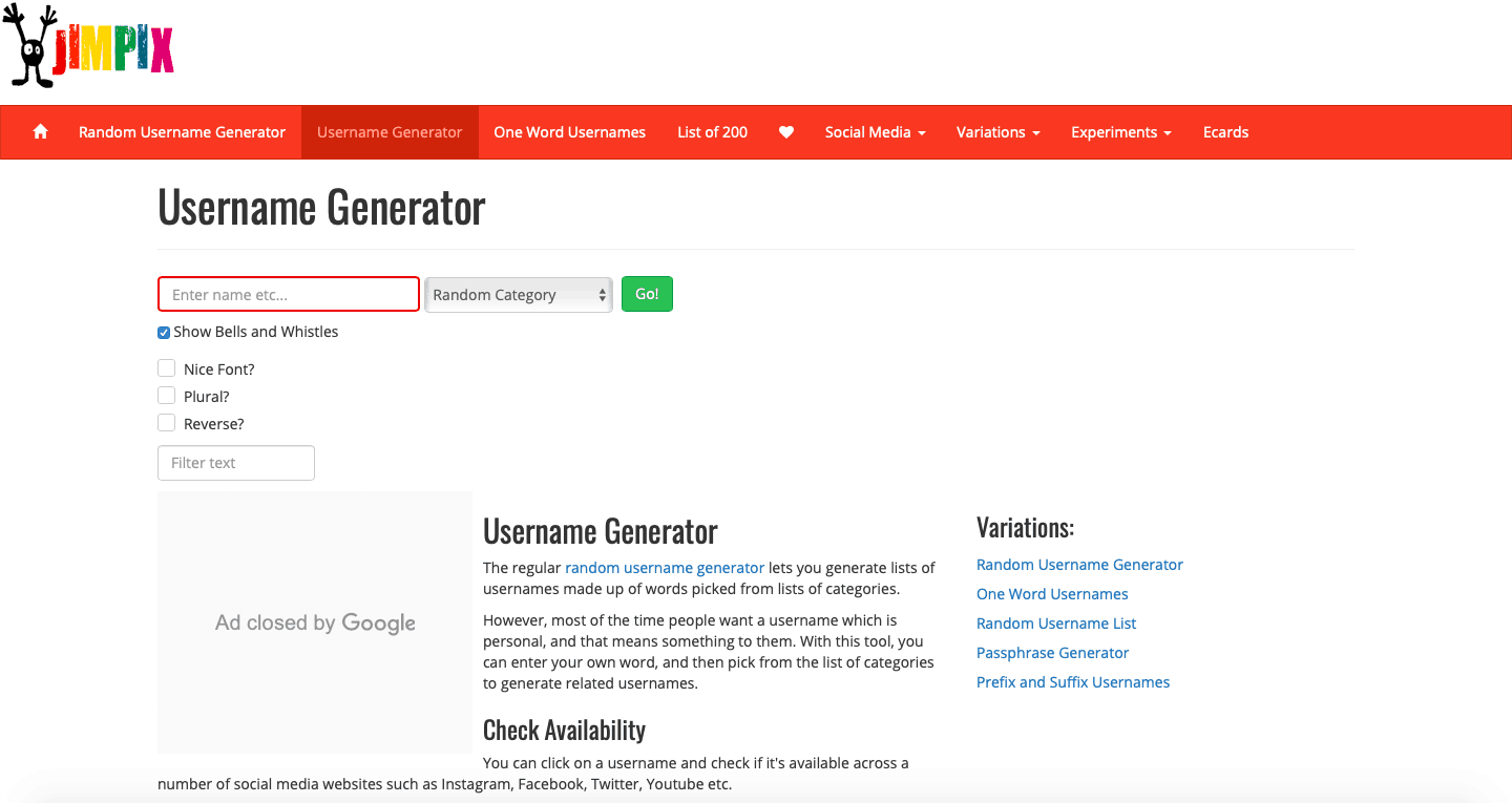 Generador de nombre de usuario Jimpix