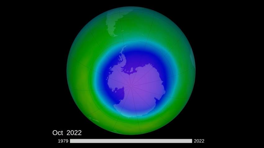 An image showing the ozone hole in 2022.