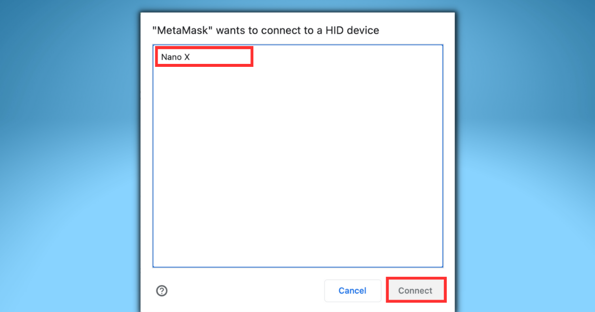 Choosing your connected cold-storage wallet in MetaMask.