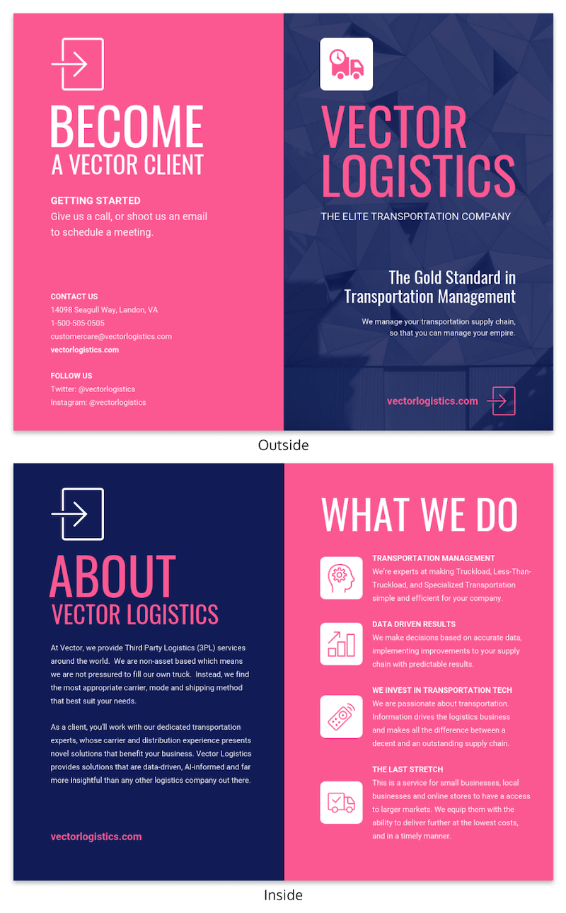 تبلیغی برای تبدیل شدن به مشتری برای Vector Logistics