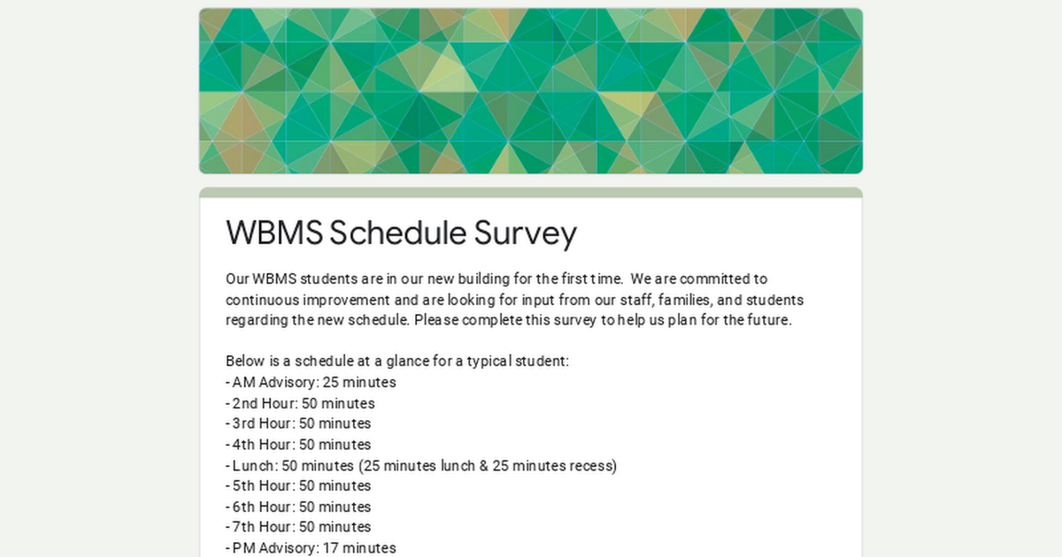 WBMS Schedule Survey