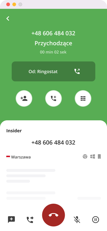 Ringostat Smart Phone, Jak odebrać połączenie