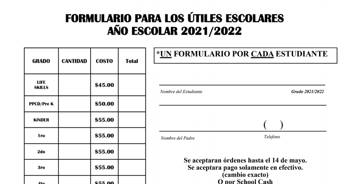 School Supply Order Form - Spanish.pdf