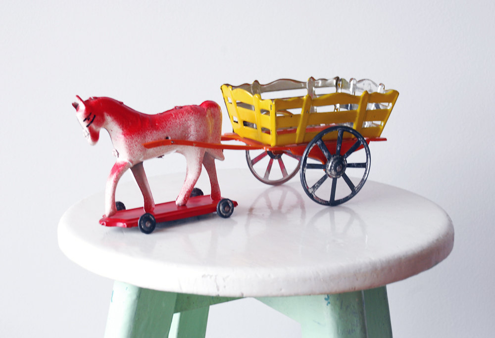 Vintage Horse and Carriage Tin Toy 1970s by  Portugal Pop