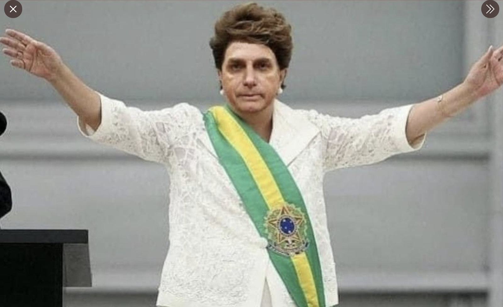 Montagem com o rosto de Bolsonaro no corpo de Dilma.