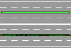Esempio di uso di corsie e carreggiate: strada a 3 carreggiate e 8 corsie