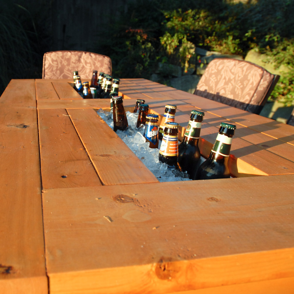 wooden pallet table with beer cooler