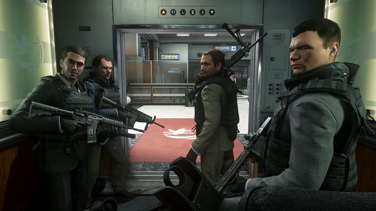 Скриншот начала скандального эпизода «Ни слова по-русски» игры «Call of Duty: Modern Warfare 2», недоступного пользователям из России. В этой миссии рассказывается о теракте в московском аэропорту. 