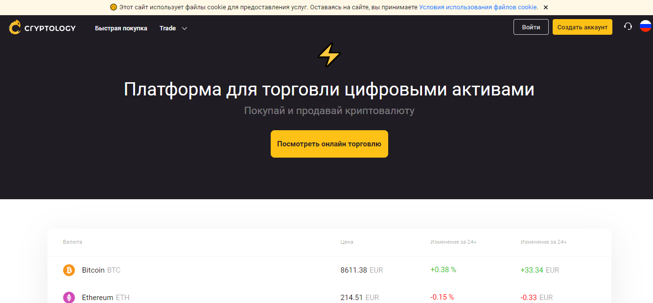 Криптовалютная биржа Cryptology: обзор условий, отзывы