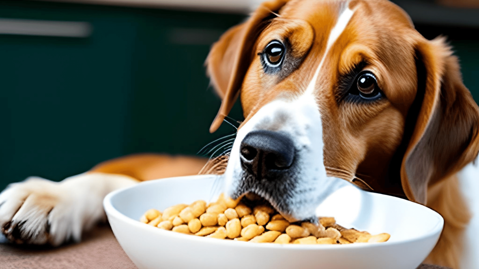 Dog eating beans