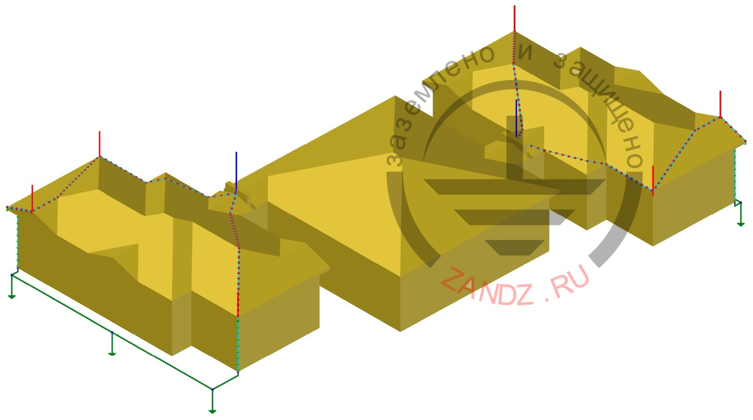 Lightning protection of kindergarten. 3D view