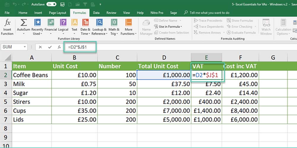 Excel formulas and mathematical calculations