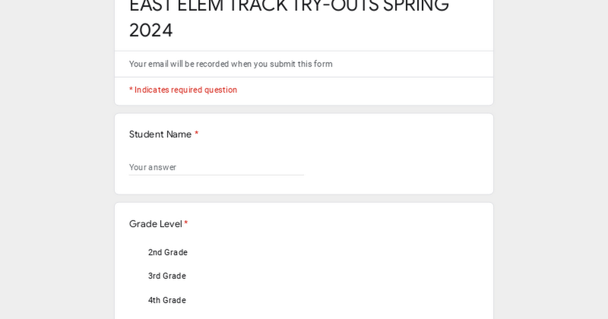 EAST ELEM TRACK TRY-OUTS SPRING 2024