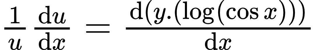 {"id":"21-0","type":"$","code":"$\\frac{1}{u}\\diff{u}{x}=\\diff{\\left(y.\\left(\\log_{}\\left(\\cos x\\right)\\right)\\right)}{x}$","font":{"size":12,"family":"Arial","color":"#000000"},"ts":1598433461349,"cs":"dV7GsrLcuKWKY03wBN0jPQ==","size":{"width":180,"height":28}}