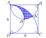 <p> (Sở Bắc Giang 2022) Một bức tường lớn kích thước (8m times 8m) trước đại sảnh của một toà biệt thự được sơn loại sơn đặc biệt. Người ta vẽ hai nửa đường tròn đường kính (AD,AB) cắt nhau tại (H); đường tròn tâm (D), bán kính (AD), cắt nửa đường tròn đường kính (AB) tại (K). Biết tam giác "cong" (AHK) được sơn màu xanh và các phần còn lại được sơn màu trắng (như hình vẽ) và một mét vuông sơn trắng, sơn xanh lần lượt có giá là 1 triệu đồng và 1,5 triệu đồng. Tính số tiền phải trả (làm tròn đến hàng ngàn).</p> <!-- wp:image -->
<figure class="wp-block-image"><img src="https://lh4.googleusercontent.com/1EOPxcSLSRXcXvjOXmLAkwTg36J8uIer2Zj1uvwnSeupN9wFj7ejKVEBkZEs2EvqmcYrHRSb3sjiqEB4snBx7onMrCzIUthwkKjxi_gfWEmaVOhyGZU79LG2NgR2kaA4Rvc0krzSh-FvTZBJwQ" alt=""/></figure>
<!-- /wp:image --> 1
