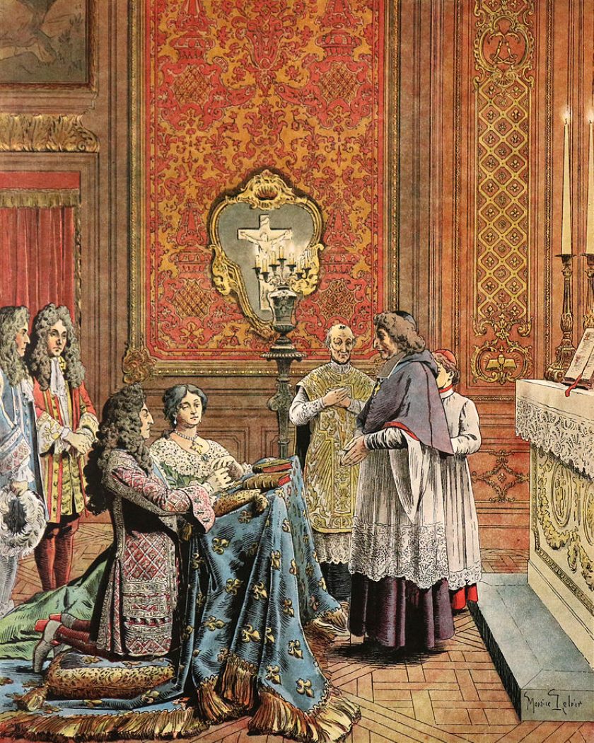 Морис Лелуар «Бракосочетание Людовика XIV и маркизы де Ментенон», иллюстрация 1904 г. к книге Гюстава Тудуза «Король-солнце»